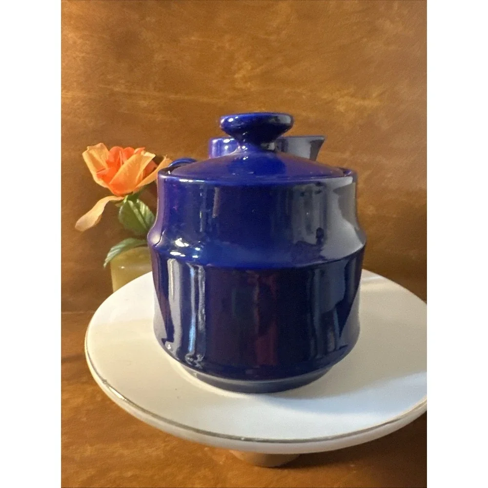 VTG Cobalt Blue Creamer Sugar Set Style Hour Made In Japan